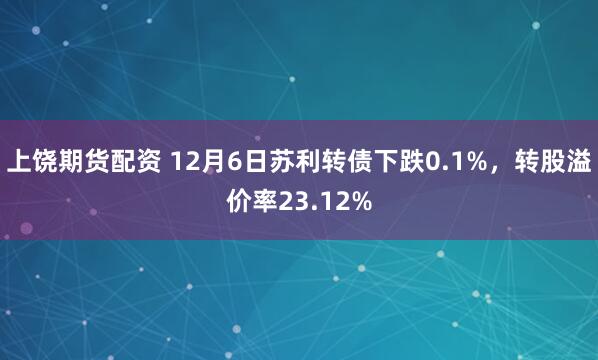 上饶期货配资 12月6日苏利转债下跌0.1%，转股溢价率23.12%