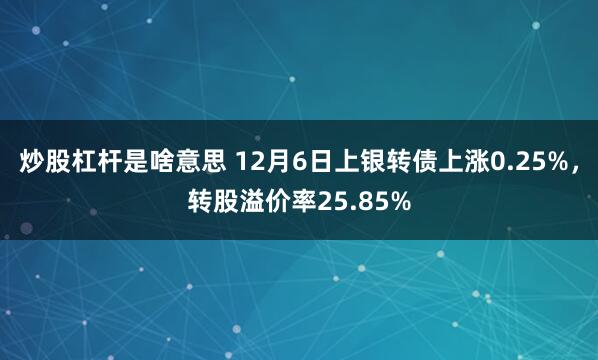 炒股杠杆是啥意思 12月6日上银转债上涨0.25%，转股溢价率25.85%